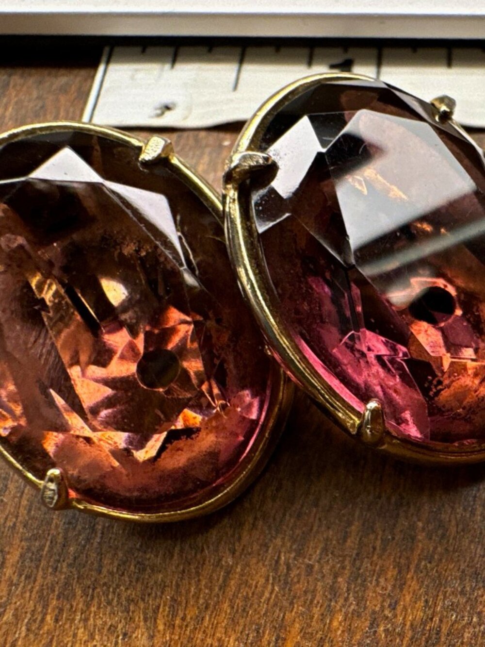Vintage 1960s Glass Statement Clip On Earrings Large Oval Amethyst Topa